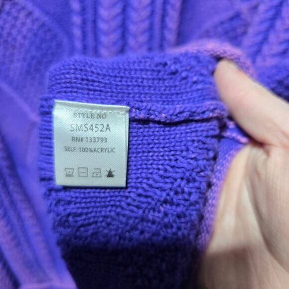 Pol Purple Mineral Wash Cable Knit Hooded Sweater - Picture 4 of 4